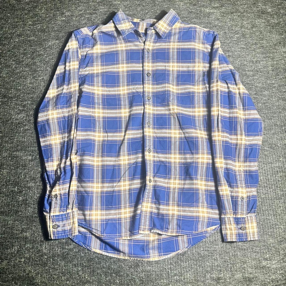 Dockers Mens Plaid Button Up Shirt Blue Brown Long Sleeve Cotton Large Regular